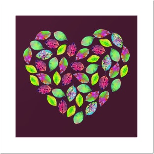 Neon leaf heart - color your life! Posters and Art